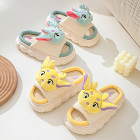 【舒适系列&萌趣卡通麻拖】新款儿童亚麻卡通神兽 舒适防滑耐磨 速干柔软户外室内地板拖鞋 男童女宝拖鞋-QQ