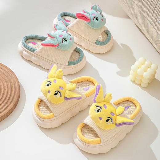 【舒适系列&萌趣卡通麻拖】新款儿童亚麻卡通神兽 舒适防滑耐磨 速干柔软户外室内地板拖鞋 男童女宝拖鞋-QQ 商品图0