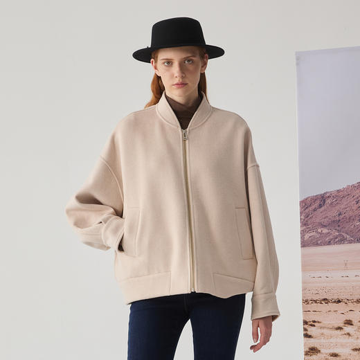 谜底毛呢大衣短款2024冬季新品简约百搭棒球领夹克外套244MD1469 商品图0