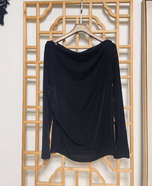 丁摩 春秋弹力针织三醋酸小一字领设计打底衫上衣Q121187 商品图6