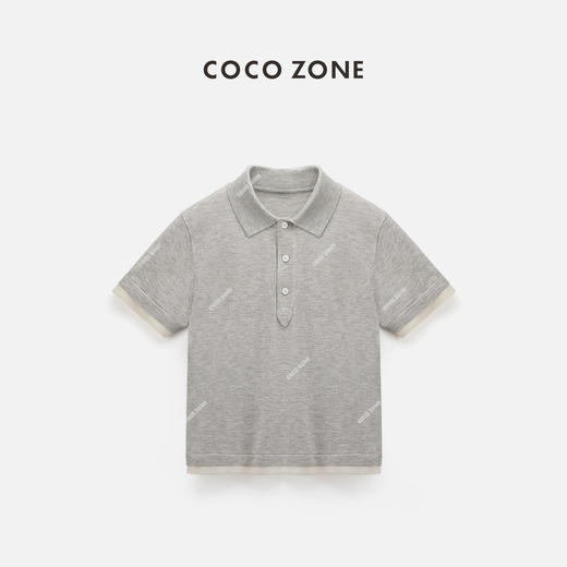 COCO ZONE 假两件POLO针织衫显瘦羊毛翻领短袖24C10348 商品图0
