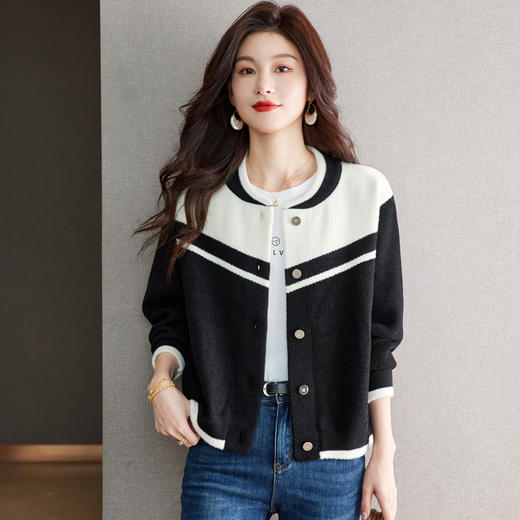 CC-22-115春秋厚款时尚休闲棒球服外搭宽显瘦撞色毛衣外套夹克针织开衫 商品图2