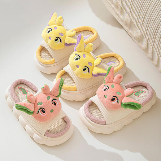 【舒适系列&萌趣卡通麻拖】新款儿童亚麻卡通神兽 舒适防滑耐磨 速干柔软户外室内地板拖鞋 男童女宝拖鞋-QQ 商品图1