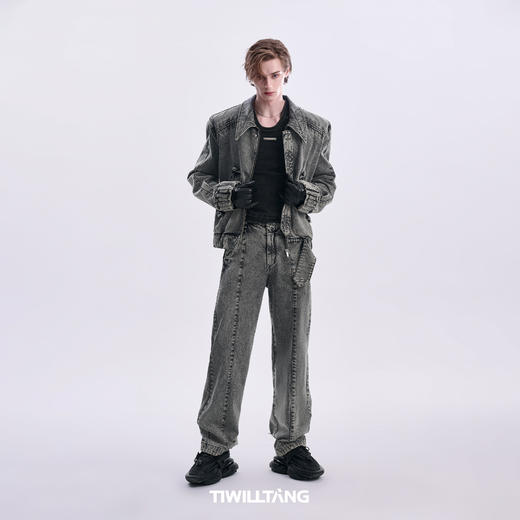 TIWILLTANG启世录“钦衹域裥”折边牛仔长裤 商品图2
