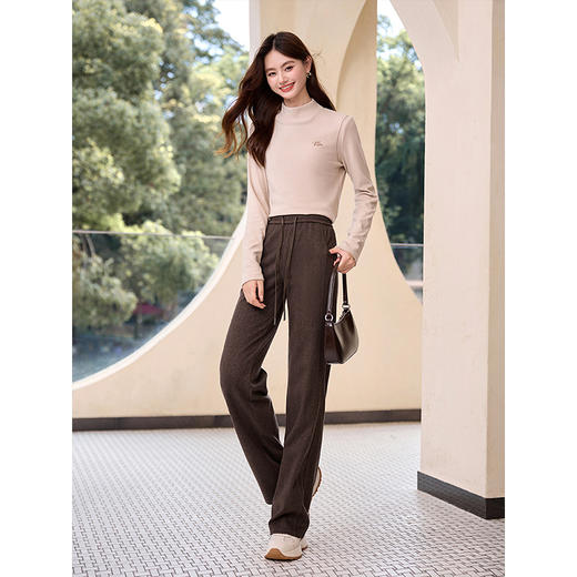 【年终特卖】熙世界人字纹加厚毛呢裤冬季2025新款高腰宽松窄版阔腿直筒裤子 商品图4