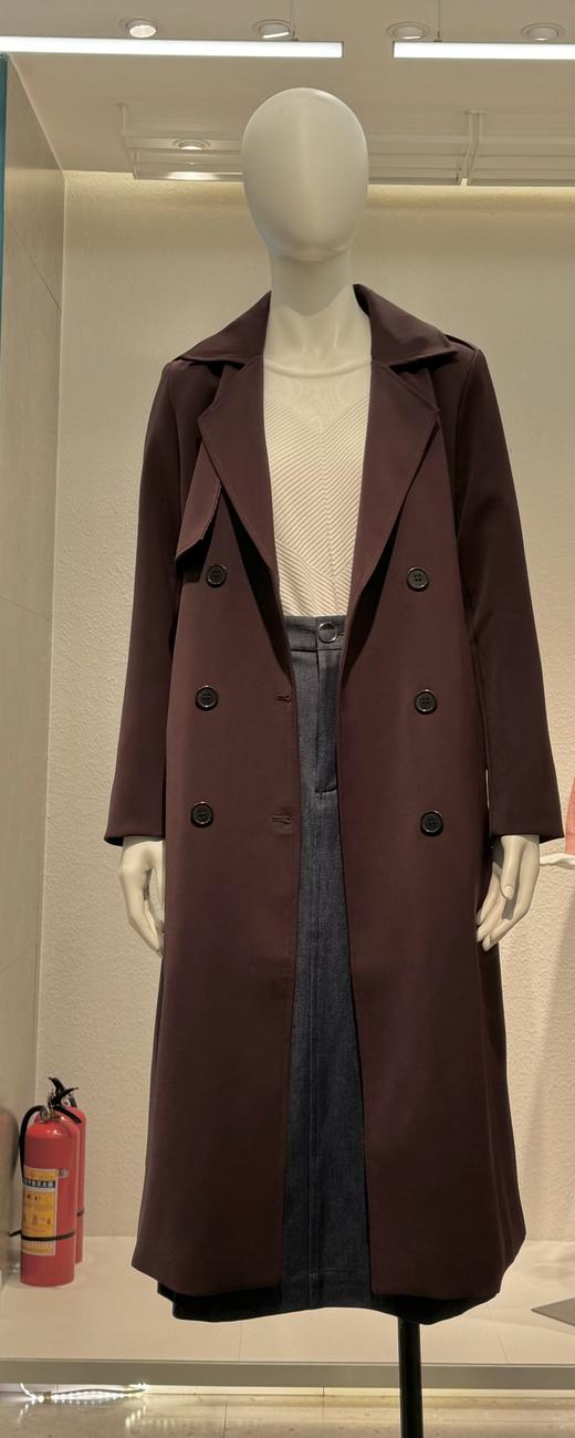 伯妮斯茵 | 复古轻奢风 酒红双排扣长款风衣 翻领无系带外套 春秋气质通勤大衣 HJ3D52 商品图1