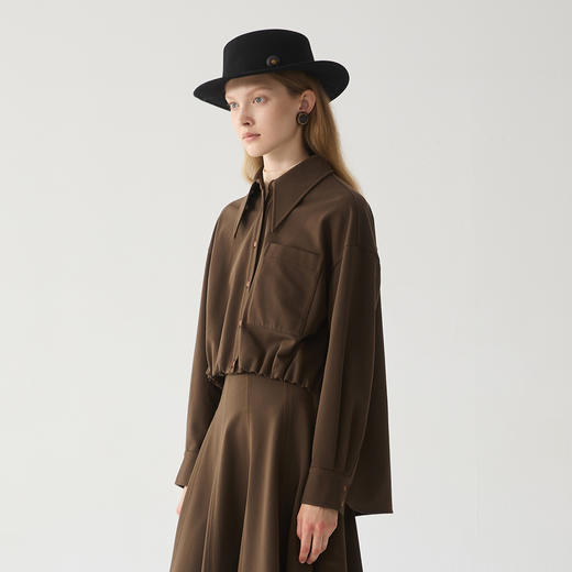 谜底设计感衬衫长袖女2024冬款通勤风前短后长磨毛衬衣244MC1588 商品图1