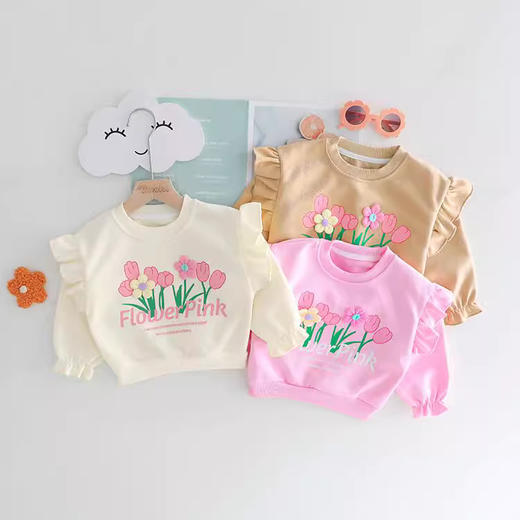 【花朵元素，简约休闲，潮流不凡！】新款秋季百搭洋气休闲套装 简约女童宝宝潮流两件套 时尚花朵套装 卫衣牛仔裤两件套-QQ 商品图3