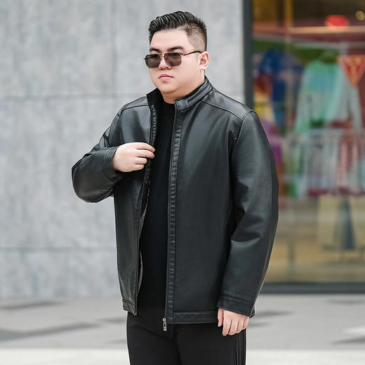 【加绒】【新款DTX】大依优型大码立领皮夹克PU加绒棉衣外套加肥加大肥佬休闲上衣男士胖子秋冬 商品图4