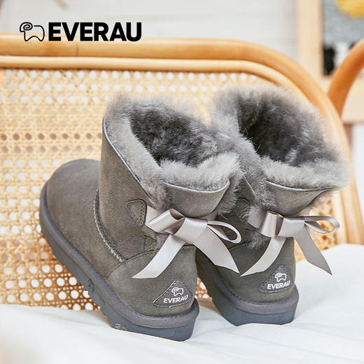 EVERAU蝴蝶结短靴雪地靴皮毛一体防滑防泼水女鞋EA3005 商品图7