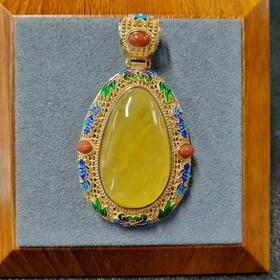 蜜蜡吊坠-水滴-重银景泰蓝金鱼