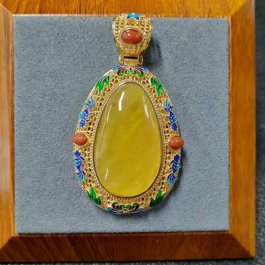 蜜蜡吊坠-水滴-重银景泰蓝金鱼 商品图0