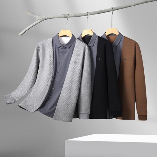 【假两件】【新款DK】大依优型大码男士假两件开衫长绒棉长袖T恤商务休闲上衣加肥加大胖子舒适 商品图4