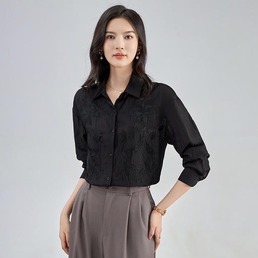 【高货wl】全新升级【铂金会员247/天猫329/差价82】(12043) 洛诗琳早秋原创压皱刺绣天丝衬衫女慵懒轻薄宽松长袖上衣 商品图4