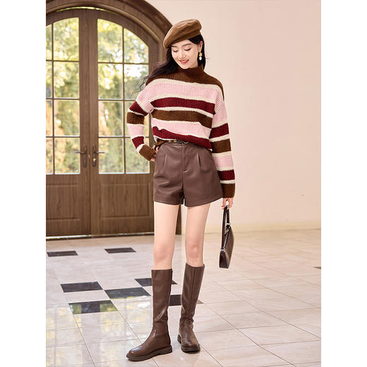 【年终特卖】熙世界复古撞色条纹毛衣冬季新款设计感加厚套头仿水貂毛针织衫 商品图4