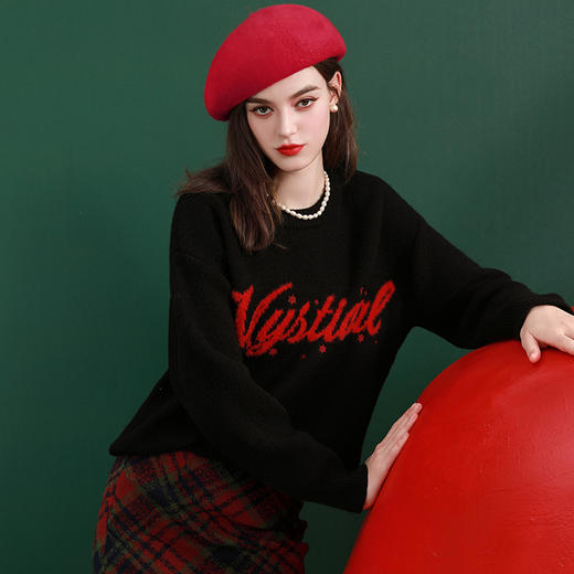 三彩2024新款秋冬绵羊毛贝雷帽保暖帽子本命年红色帽显脸小复古 商品图2