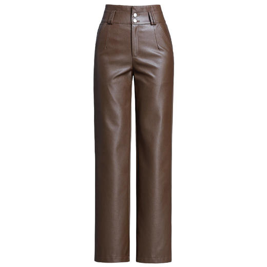 MYX-AZR-7015-Y时尚高腰口袋皮裤秋冬季新款加绒保暖直筒裤宽松休闲PU皮裤长裤 商品图4