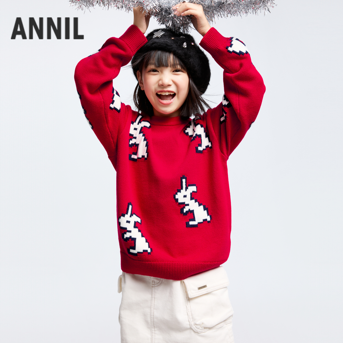男女童圆领针织衫冬季新款安奈儿童装EM444649