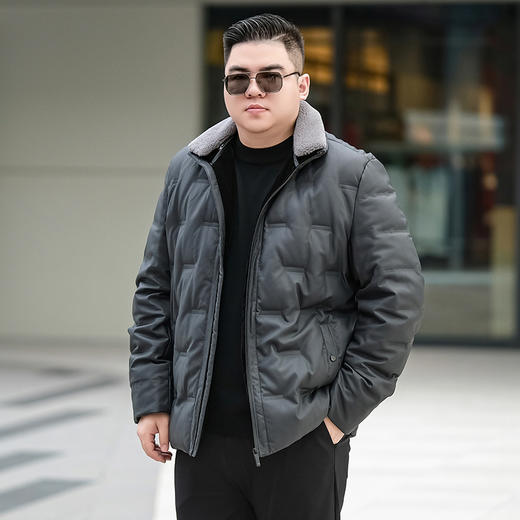 【皮羽绒】【新款DTX】大依优型大码羽绒服皮夹克PU外套加肥加大肥佬休闲上衣男士胖子秋冬 商品图9