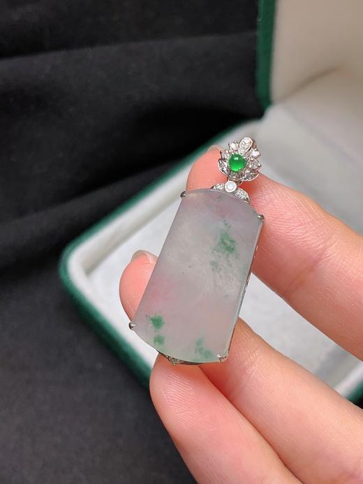 18k金冰飘花翡翠平安牌吊坠 商品图1
