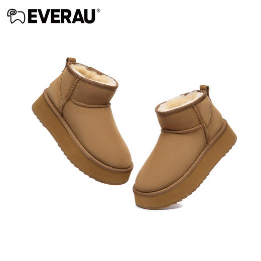 EVERAU羊皮毛一体雪地靴女冬季新款防水防滑短筒厚底短靴 EA3143 商品图5