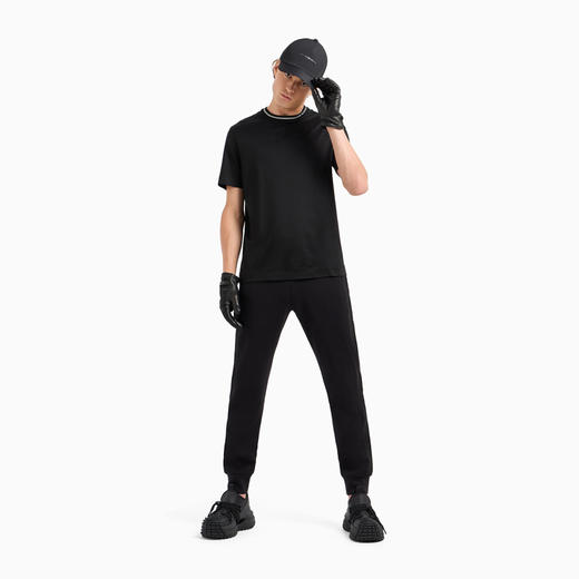 EMPORIO ARMANI 阿玛尼 男士 ASV 莱赛尔纤维混纺平纹针织徽标领圆领短袖T恤 黑色 6D1T95 1JOSZ 0999 商品图3