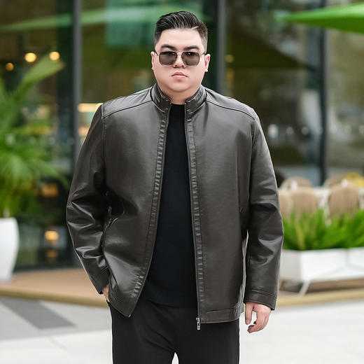 【加绒】【新款DTX】大依优型大码立领皮夹克PU加绒棉衣外套加肥加大肥佬休闲上衣男士胖子秋冬 商品图0
