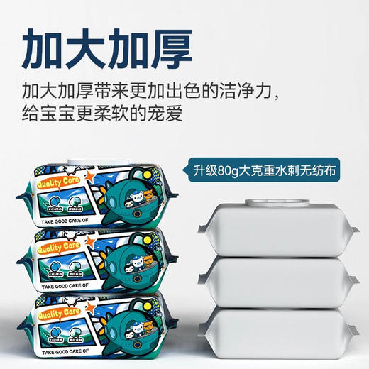 【积分兑换】憨贝洁-海底小纵队婴儿手口湿巾80抽*3加大加厚款手口专用 商品图1