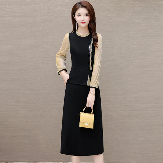 洋气拼色修身，通勤气质长袖A字裙QYM-YJ-24JY08-L 商品图2