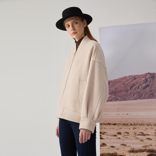 谜底毛呢大衣短款2024冬季新品简约百搭棒球领夹克外套244MD1469 商品图1