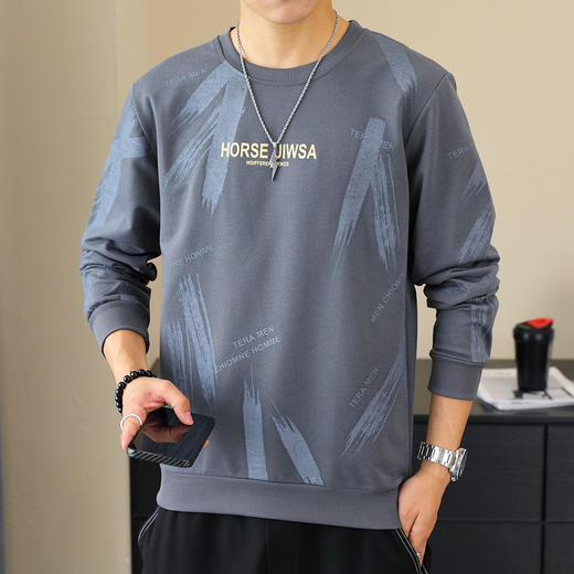 卫衣男新款春秋男士长袖T恤宽松套头圆领打底衫潮流青年印花上衣长袖体恤衫 商品图2