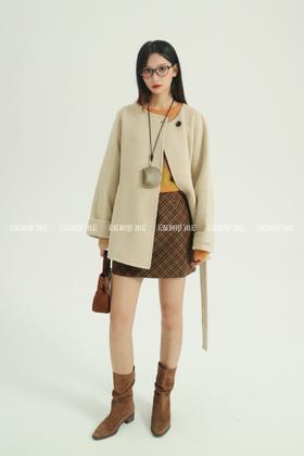 【门店同款】ENJOY冬季柔韧与共圆领一粒扣中长款大衣 159494971