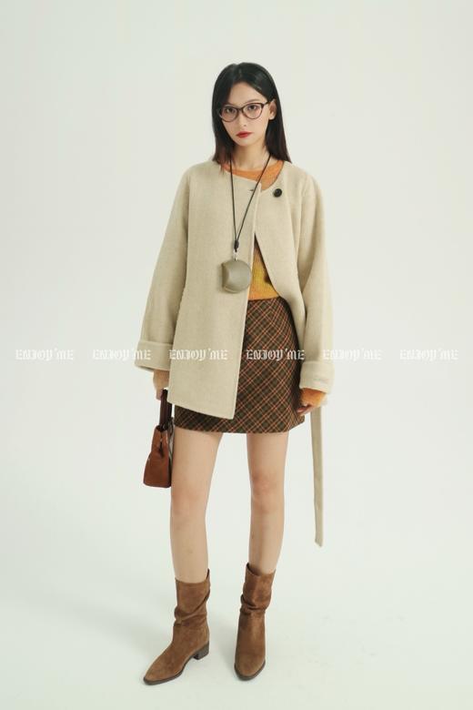 【门店同款】ENJOY冬季柔韧与共圆领一粒扣中长款大衣 159494971 商品图0