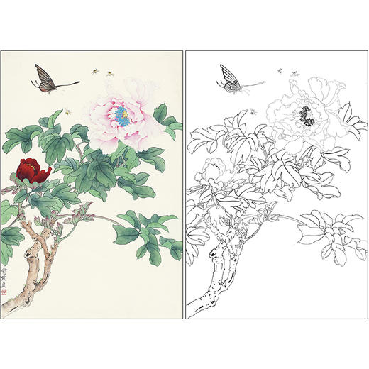 俞致贞花鸟工笔画白描底稿《工笔牡丹》临摹勾线高清打印稿ZZ01 商品图0
