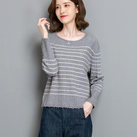 CC-tbrk-c110条纹针织衫短款上衣女秋季2024新款圆领打底衫薄款内搭毛衣女秋冬