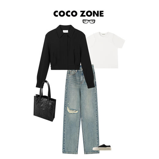 COCO ZONE 新款早秋短款长袖印花翻领外套时尚23C29487 商品图2