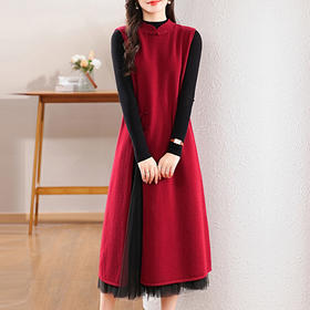 纤束马丝光纯羊毛开叉旗袍长马甲 JN-2413
