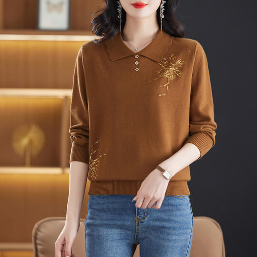 CC-17-2210娃娃领毛衣女2024新款时髦时尚洋气烫钻羊毛针织打底衫内搭 商品图0