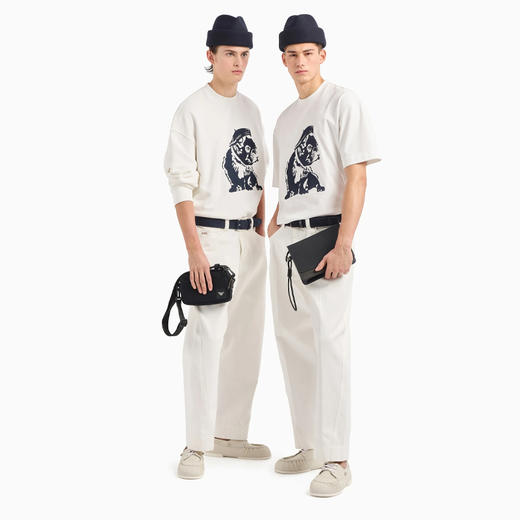EMPORIO ARMANI 阿玛尼 男士超大号法国斗牛犬刺绣棉质卫衣 白色 6D1MC0 1JWPZ 0101 商品图3