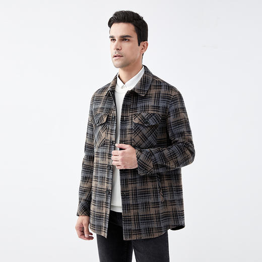 IN AND ON 羊毛格纹衬衫款双面呢大衣 20910 商品图1