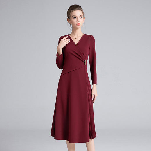 全新升级【铂金会员367/天猫499/差价132】(14047) 洛诗琳秋季新款V领设计感不规则褶皱收腰显瘦连衣裙女deo 商品图3