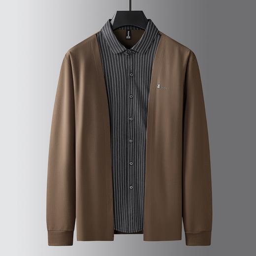 【假两件】【新款DK】大依优型大码男士假两件开衫长袖T恤商务休闲上衣加肥加大胖子舒适 商品图2