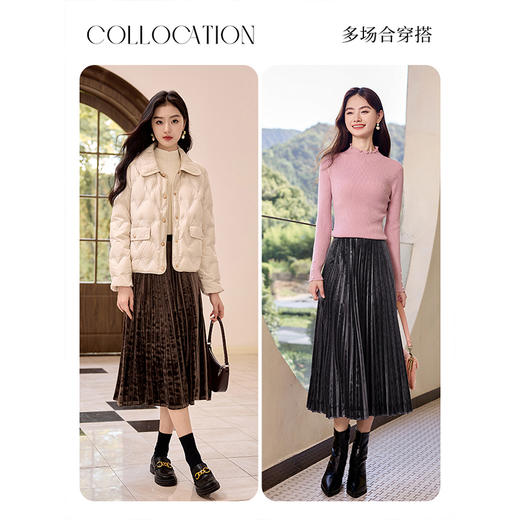 【年终特卖】熙世界金丝绒百褶半身裙女2025新款秋冬季配毛衣的a字中长裙子 商品图4