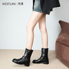 西遇英伦风机车靴女新款秋冬搭扣中筒骑士靴低跟圆头黑色短靴D3747706 商品缩略图2