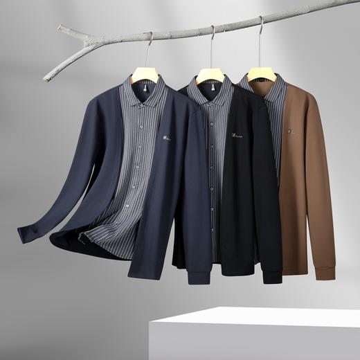 【假两件】【新款DK】大依优型大码男士假两件开衫长袖T恤商务休闲上衣加肥加大胖子舒适 商品图4