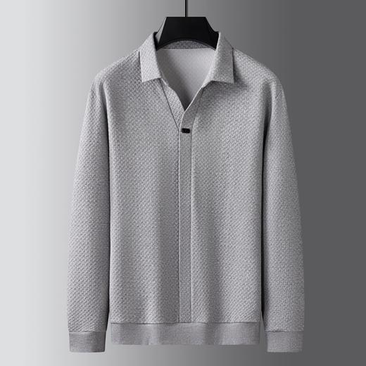 【新款DK】大依优型大码长袖衬衫领卫衣长绒棉长袖T恤翻领男士加肥加大休闲大码男装宽松上衣 商品图1