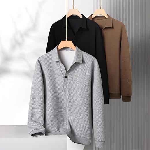 【新款DK】大依优型大码长袖衬衫领卫衣长绒棉长袖T恤翻领男士加肥加大休闲大码男装宽松上衣 商品图5