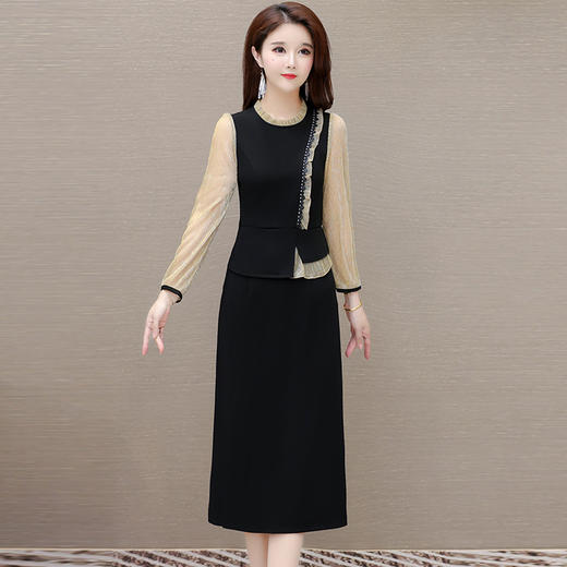 洋气拼色修身，通勤气质长袖A字裙QYM-YJ-24JY08-L 商品图0