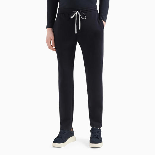 【一】EMPORIO ARMANI 阿玛尼 男士带鹰徽标贴片的双面针织休闲运动裤 深蓝色 8N1PD8 1JHSZ 0920 商品图1
