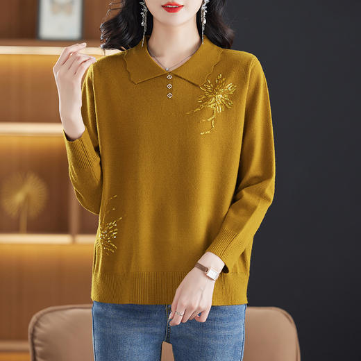 CC-17-2210娃娃领毛衣女2024新款时髦时尚洋气烫钻羊毛针织打底衫内搭 商品图2